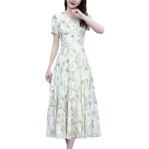 Pegsmio Bloemen Chiffon Strand Vakantie Lange Zonnejurk Zomer Vrouwen Elegante Bodycon Vintage Party Midi Vestido, Lichtgeel, XXL