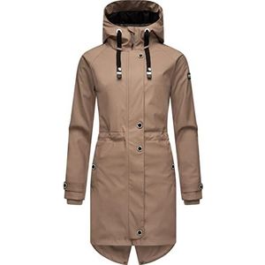 Navahoo Regenjas voor dames, waterdichte regenjas met capuchon, Rainy Flower, taupe, XL