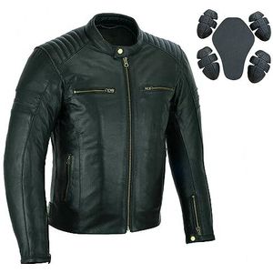 Bikers Gear leren motorjas - cafe racer motorjas voor heren met echt biker CE Armour echt lederen jas voor weerbestendig, Zwart, XL