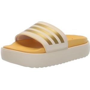 adidas Women's Adilette Platform Slide Sandal, Crystal Sand/Gold Metallic/Semi Spark, 10