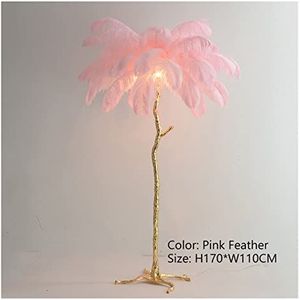 Veren vloerlamp Feather vloerlamp for woonkamer, romantische prinses slaapkamer, nachtkastje vloerlamp, struisvogelveren lamp for slaapkamer, woonkamer, kantoor, interieurdecoratie(Size:Pink Feather)