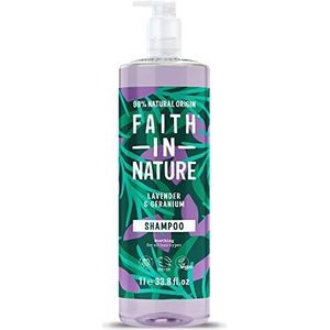 Faith In Nature 1L Natural Lavender & Geranium Shampoo, verzachtend, veganistisch & dierproefvrij, geen SLS of parabenen, voor normaal tot droog haar
