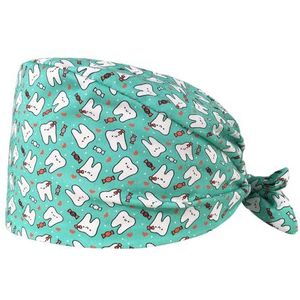 Chirurgische tandartskap, blokmuts, 100% katoen, innovatieve en comfortabele medische kap, tandmotieven (turquoisegroen)