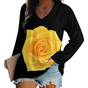 Yellow Rose Casual T-shirts met lange mouwen voor dames V-hals bedrukte grafische blouses T-shirt tops 5XL
