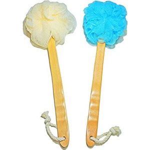 Loofah Doucheborstel, 2 stuks, voor body & back scrubber, exfoliërende Loofah luffa badborstel op een stok, met lang houten handvat, rugborstel voor mannen en vrouwen, gemakkelijk te reinigen en