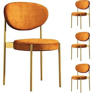 GEIRONV 4 Stuks Fluwelen Eetkamerstoel,Gang Patio Hoekstoel Gouden Benen Computer Stoel Slaapkamer Balkon Make-up Stoel Eetstoelen (Color : Orange)