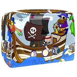 Pirates of The Sea Print Travel Cosmetische Tas voor dames en meisjes, kleine waterdichte make-up tas rits zakje toilettas organizer, Meerkleurig, 18.5x7.5x13cm/7.3x3x5.1in, Modieus