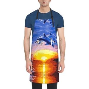 ZhaoYuGoods Rood-zwarte schorten met zakken voor dames en heren, stijlvolle kookschorten voor keuken tuinieren salon, ideale print schort, Elegante Dolfijn, Eén maat