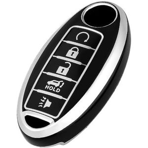 Sleutelbehuizing houder 5 Knop Auto Sleutelhanger Voor Altima X-Trail Bluebird Voor Sylphy Voor Murano 15-19 Gtr Qx80 Gtr Qx80 Qx50 Sleutel Case Klep Sleutelbehuizing(Black silver)