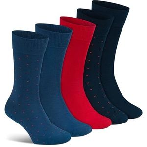 ALL ABOUT SOCKS Set van 10 ademende hoogwaardige sokken van katoen voor heren en dames, maten 35 tot 50, kleurvarianten naar keuze, Rood gestippeld | 5-pack, 39-42 EU