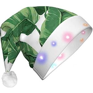 WURTON Leuke Groene Palm Bladeren Print Kerst Hoed, Kerstman Hoed, Unisex Xmas Vakantie Hoed Voor Volwassenen Nieuwjaar Party Supplies