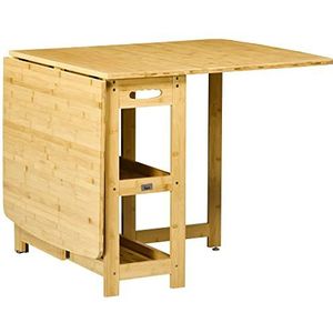 HOMCOM eettafel, klaptafel, keukentafel met opbergvakken, eetkamertafel, salontafel met verstelbare poten voor keuken, woonkamer, landelijke stijl, bamboe, natuurlijk hout, 149,5 x 80 x 73,5 cm