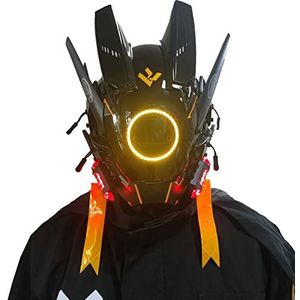 Punk masker helm cosplay voor mannen, futuristische punk techwear, Halloween cosplay fit muziekfestival (kleur: geel, maat: 30 x 19 cm)
