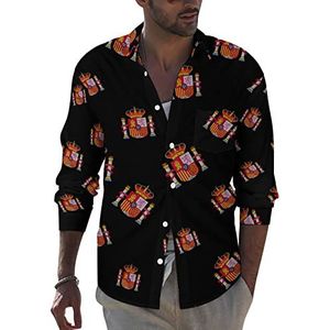 Wapen van Spanje heren button down shirt met lange mouwen casual strand tops met zak normale pasvorm