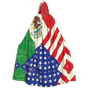 FRESQA Mexicaanse Amerikaanse vlag Unisex Hooded Lange Polyester Cape,Cosplay Kostuums Kerstfeest Vampieren Mantel