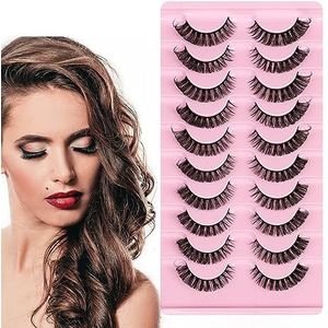 10 paar valse, Russische strip wimpers, valse natuurlijke wispy 3D krullend, zachte herbruikbare strip wimpers extensions dik [zwart]