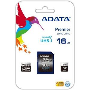 ADATA Premier SDHC UHS-I U1 Class 10 16GB SDHC klasse 10 geheugenkaart – flashgeheugen (16 GB, SDHC, Class 10, 30 MB/s, 10 MB/s, zwart, blauw)