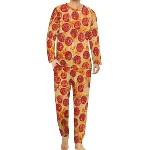 Italiaanse Pepperoni Pizza Comfortabele Heren Pyjama Set Ronde Hals Lange Mouw Loungewear met Zakken M