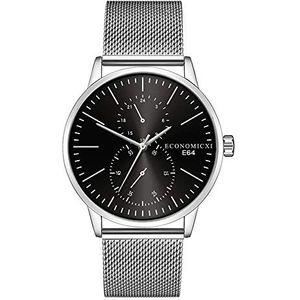 Mannen Elegant horloge Steel Mesh Belt wrap armband quartz horloge Romeinse cijfers Pointer Business Watch E64 (Size : Black)