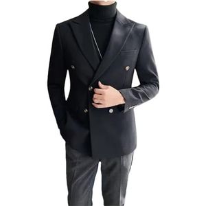 Herenmode slanke pak jas mannen dubbele rij knopen zakelijke blazers jas heren bruiloft solide blazers jas, Zwart, S