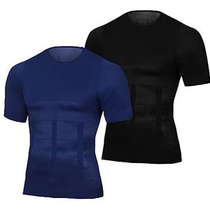 XTEES Ion Afslanken en Vormen Onderhemd, Ion Vormgeven Vest, Gynaecomastie Compressie Shirts voor Mannen, Zwart+blauw, XXL
