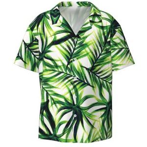 YQxwJL Ananas.. Print Mens Casual Button Down Shirts Korte Mouw Rimpel Gratis Zomer Jurk Shirt met Zak, Palmboom groene bladeren, XXL
