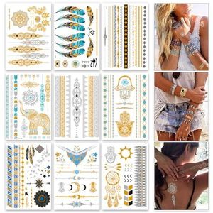 Flash Tattoos, tijdelijke plaktatoeages, metallic flash tatoeages in goud, zilver en zwart, tijdelijke tatoeage, waterdicht, het perfecte festival- en feestaccessoire