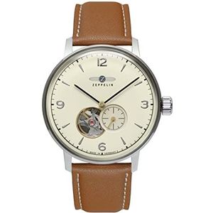 Zeppelin lz129 Hindenburg Analoog Automatisch Horloge met Lederen Armband 8066-5n, Bruin, Automatisch horloge