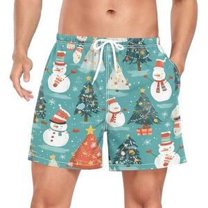 Wzzzsun Kerst Sneeuwvlok Boom Sneeuwman Heren Zwembroek Board Shorts Sneldrogende Trunk met Zakken, Leuke mode, XL