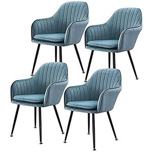 GEIRONV Dineren Stoelen Set van 4, Flanel Covered Seat Back Bureaustoel Metalen Voeten Appartement Balkon Make Chair 45 × 41 × 85cm Eetstoelen (Color : Sky blue)