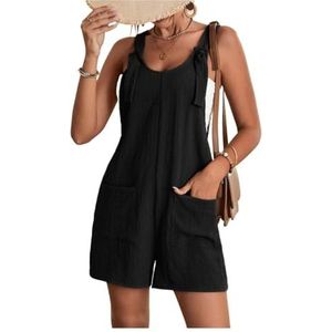 Plus Size Jumpsuit uit één stuk Gestreepte jumpsuit for dames Print Mouwloze rompertjes Verstelbare losse overall met zakken(Color:Black,Size:2XL)