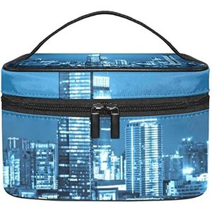 Glanzende Night City make-up organizer tas, reismake-up tas organizer case draagbare cosmetische tas voor vrouwen en meisjes toiletartikelen, Meerkleurig, 22.5x15x13.8cm/8.9x5.9x5.4in