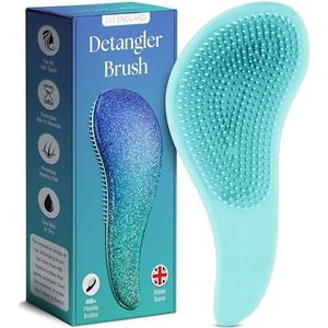 Lily England Detangler Brush for Curly Hair, Thick, Straight & Natural Hair - Gentle Detangling Hair Brush for Women, Kids & Toddlers with Flexible Bristles- Hairbrush for Wet & Dry Hair, Blue-Glitter