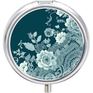 Pillendoos met bloemen en kant, ronde pillendoos met 3 vakken, met spiegel, metalen pillenorganizer, pillendoos, mini-medicijnopbergdoos voor zakportemonnee