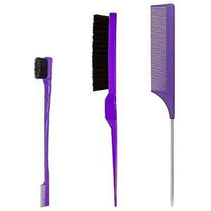 Haarborstelset, 3-delige haarkam, stylingkam, haarrandborstel, rattenstaartkam, borstelharen, haarknipkam, dubbelzijdige randborstel
