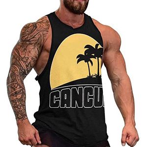 Cancun Mexico zonsondergang palmbomen heren tanktop grafische mouwloze bodybuilding T-shirts casual strand T-shirt grappige sportschool spier