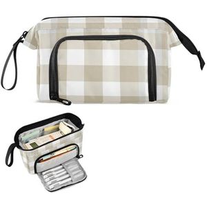 FRODOTGV Bruin Taupe Buffalo Plaid Beige School Pennenetui Grote Capaciteit Leuke Schoolbenodigdheden met Slot Potlood Case voor Volwassenen voor Tieners Middelbare School