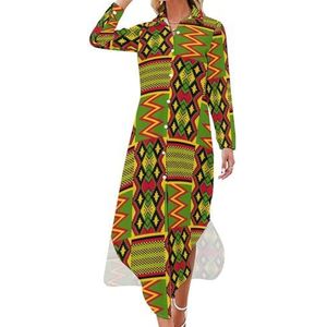 Afrikaanse Ankara Stijl Lange Mouw Maxi Shirt Jurken voor Vrouwen Casual V-hals Knoop Blouses XL