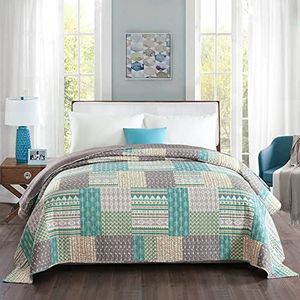 WOLTU BD11m02,1 Bedsprei patchwork in polyester,Sprei comfortabel 170x210cm omkeerbaar Grijs+Groen