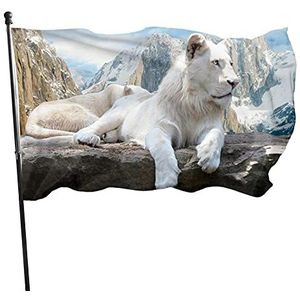 Tuinvlag 90 x 150 cm, witte leeuw wild huis tuin vlag lichtgewicht indoor vlag levendige kleur strandvlaggen, voor vieringen, festival, feesten