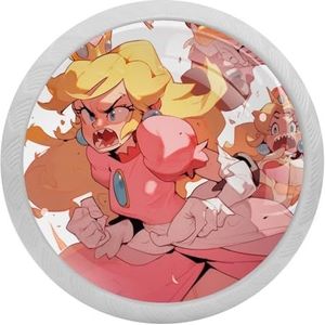 KYATON voor Princess Peach Glow-in-The-Dark ronde fluorescerende ladetrekkers 4 stuks met schroeven - geschikt voor kasten, kledingkasten, dressoirs, decoratieve deurgrepen en ladehandgrepen