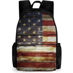 Amerikaanse houten vlag 16 inch laptop rugzak grote capaciteit dagrugzak reizen schoudertas voor mannen en vrouwen
