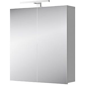 Planetmöbel Merkur Spiegelkast badkamer met verlichting, 60 cm breed, badkamerkast hangend met spiegel, chroom LED-verlichting, wit-grijs