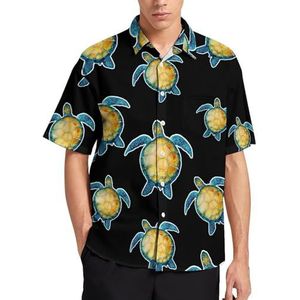 Tie Dye Cool Sea Turtle Zomer Heren Shirts Casual Korte Mouw Button Down Blouse Strand Top met Pocket M