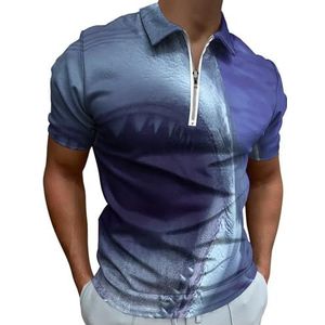 Grote Witte Haai Tanden Half Zip-up Polo Shirts Voor Mannen Slim Fit Korte Mouw T-shirt Sneldrogende Golf Tops Tees 4XL