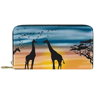 Vrouwen Zip Around Portemonnee en Telefoon Clutch, Acacia en Giraffen Patroon, Reistas Lederen Clutch Bag Kaarthouder Organizer Polsbandjes Portefeuilles, Meerkleurig, 8.07x1x4.53 in