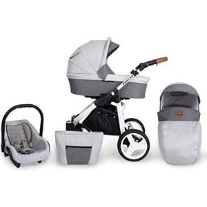 Kinderwagen 3in1 2in1 Isofix kinderwagen set + accessoires kleurselectie Rotax White van ChillyKids W-Silver 03 2in1 zonder autostoel