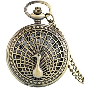 Zakhorloge - Bronze Hollow Peacock Design Quartz Zakhorloge Ketting Hanger Horloge Heren en Dames (Kleur: A, Maat: One Size)