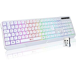 KLIM Chroma Wireless Gaming Keyboard Draadloos QWERTZ Duits - NIEUW 2024 - Duurzaam, Ergonomisch, Waterdicht, Stil - RGB Draadloos Toetsenbord Gaming voor PC PS4 PS5 Mac - Wit