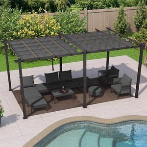 PURPLE LEAF 3 x 6 m Pergola Tuinprieel met Zonneluifel Terrasoverkapping met Schuifdak Prieel voor Tuin Open lucht, Grijs